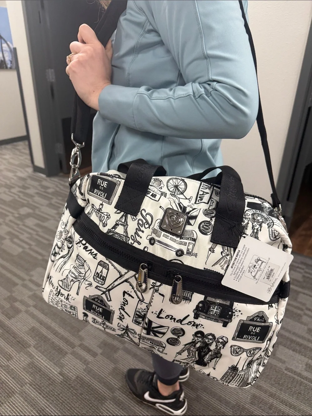 Brighton Black & White Jetsetter Travel Satchel with Paris & London Print